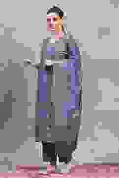 Blue Polyester Yarndyed Straight Suit Set image number 3