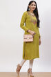 Olive Green Acrylic Straight Kurta image number 4