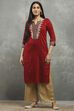 Red Viscose Straight Kurta Pants Set image number 6