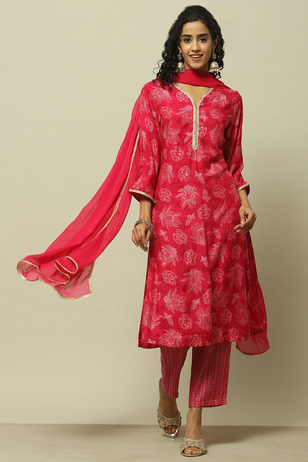 Green Printed Straight Kurta & Pants Suit Set image number 7