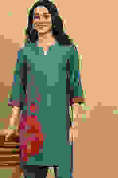 Teal Viscose Blend Printed Straight Kurta Pants Set image number 7