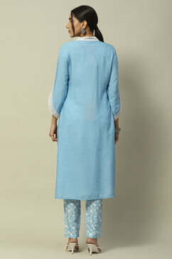 Pastel Blue Rayon Straight Suit Set image number 5