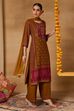 Mustard Viscose Blend Straight Printed Suit Set image number 6