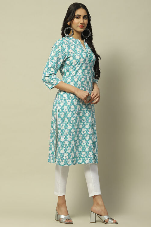 Sea Blue Rayon Staight Kurta image number 4