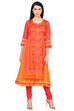 Pink Flared Polyester Kurta image number 0