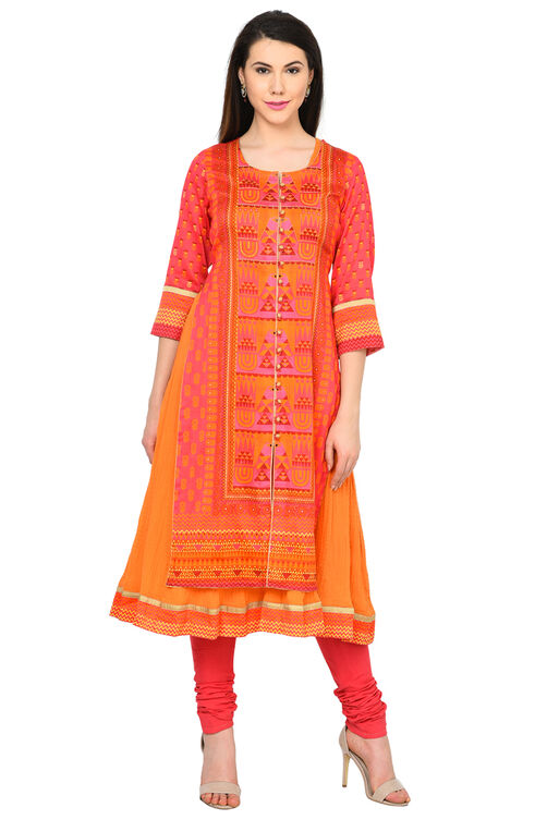 Pink Flared Polyester Kurta image number 0