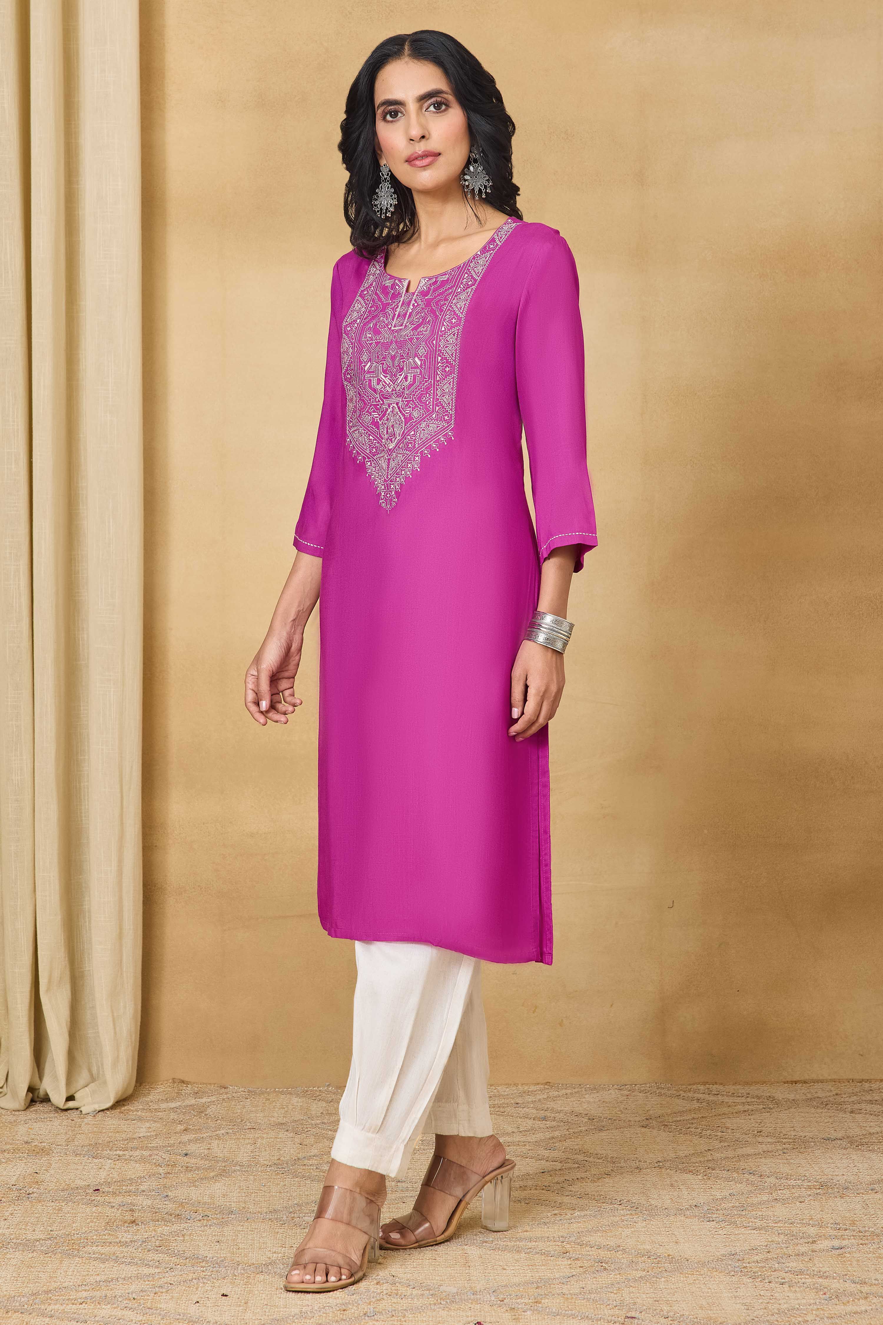 Pink Viscose Rayon Straight Solid Kurta image number 2