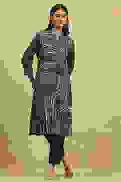 Grey Viscose Rayon Printed Straight Kurta image number 0