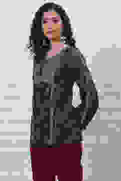 Black Poly Crepe Printed Straight Top image number 2