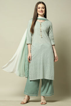 Jade Green Cotton Blend Kurta & Palazzo Suit Set image number 7