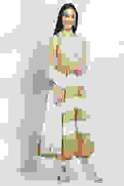 White and Golden Tiered Anarkali Suit Set image number 5