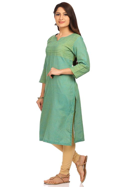 Mint Green Straight Poly Cotton Kurta image number 2