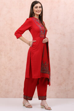 Red Acrylic Straight Kurta image number 6