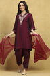 Deep Green Polyester Blend Embroidered A-Line Suit Set image number 0