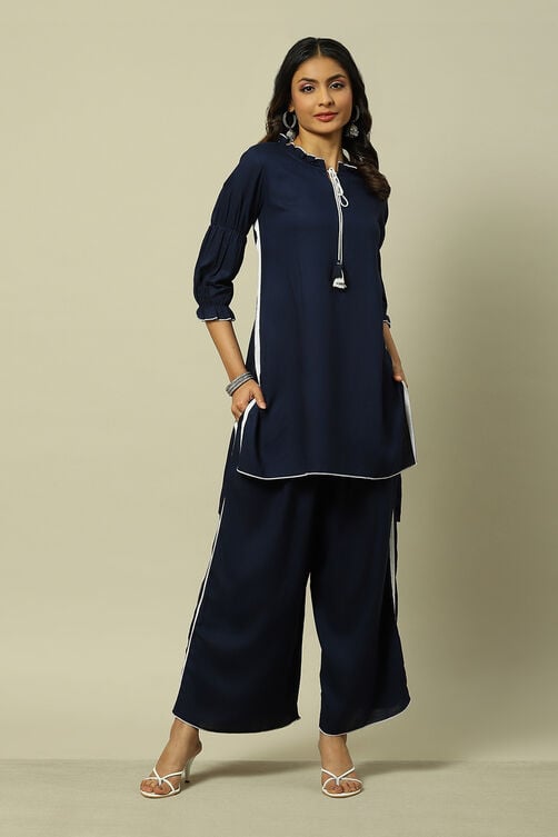 Indigo Viscose Woven Straight Kurta Suit Set image number 0