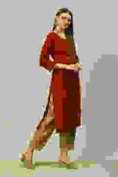 Rust LIVA Straight Printed Kurta image number 4