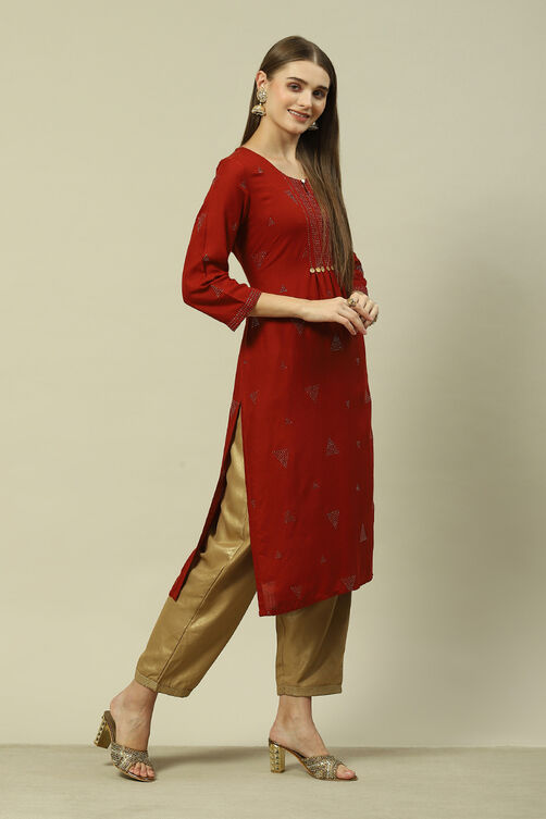 Rust Viscose Straight Printed Kurta image number 4