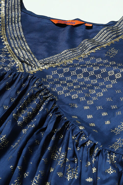 Indigo LIVA Woven Tired Kurta Suit Set image number 1