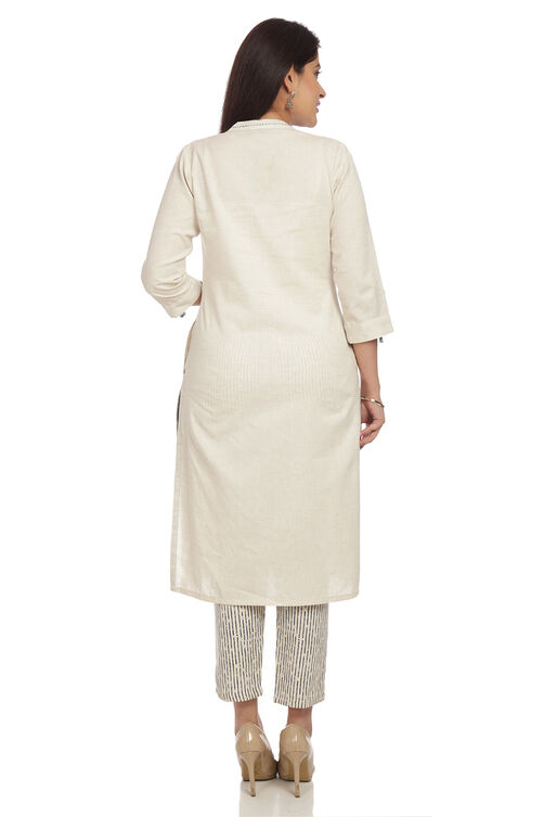 Ecru Straight Cotton Kurta image number 4