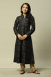 Black Cotton Blend Straight Printed Dress image number 5