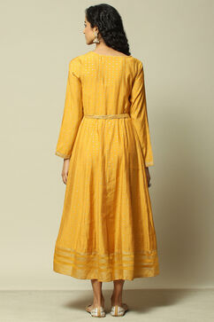Mustard Viscose Straight Printed Dress image number 4