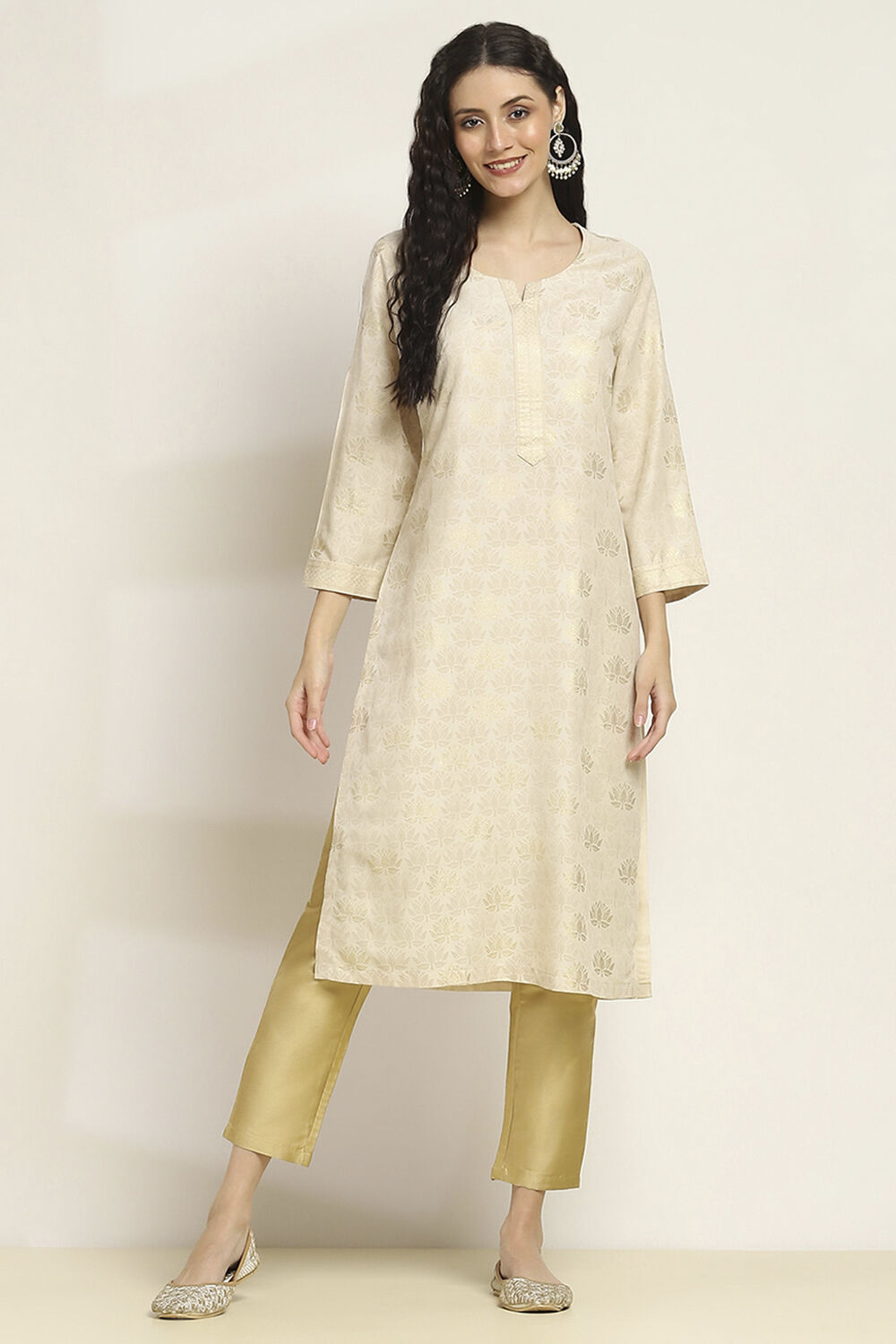 Off-White Printed Straight Kurta image number 5