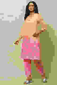 Orange Pink Ombre Printed Straight Kurta Set image number 3