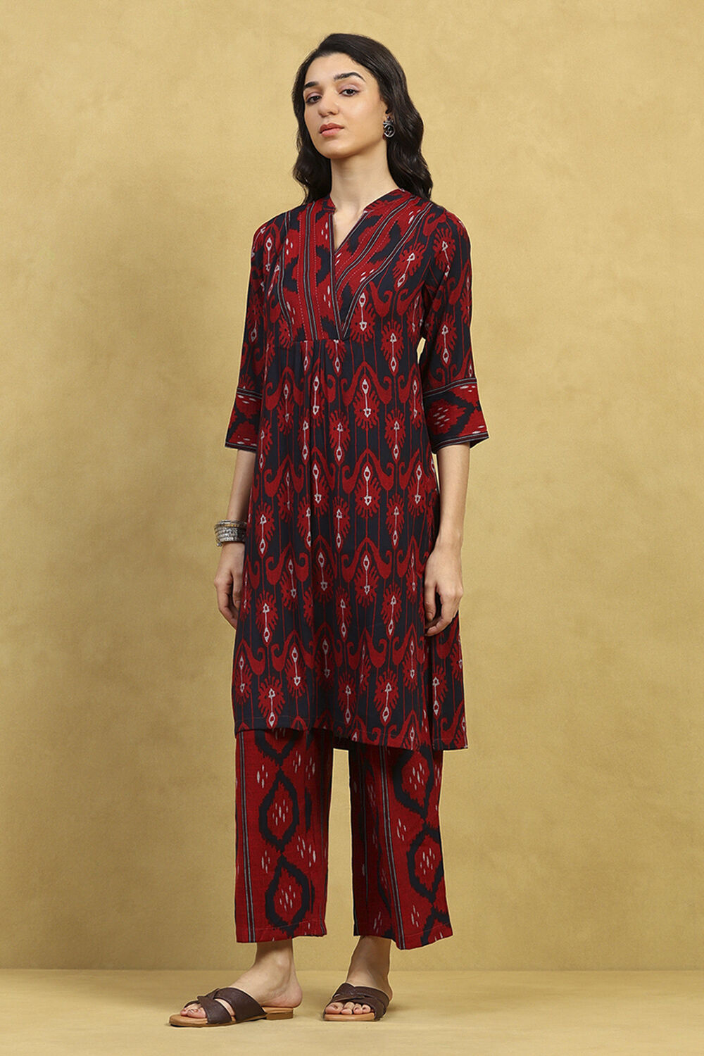 Red Viscose Blend Printed Gathered Kurta Palazzo Set image number 6
