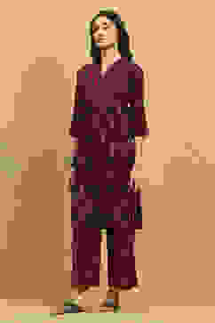 Red Viscose Blend Printed Gathered Kurta Palazzo Set image number 6