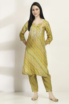 Olive Viscose Blend Straight Set image number 6
