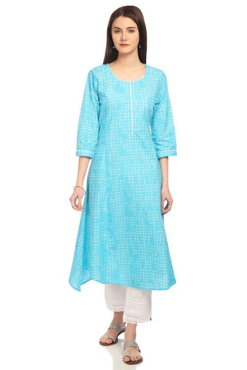 Blue Kalidar Cotton Kurta image number 0