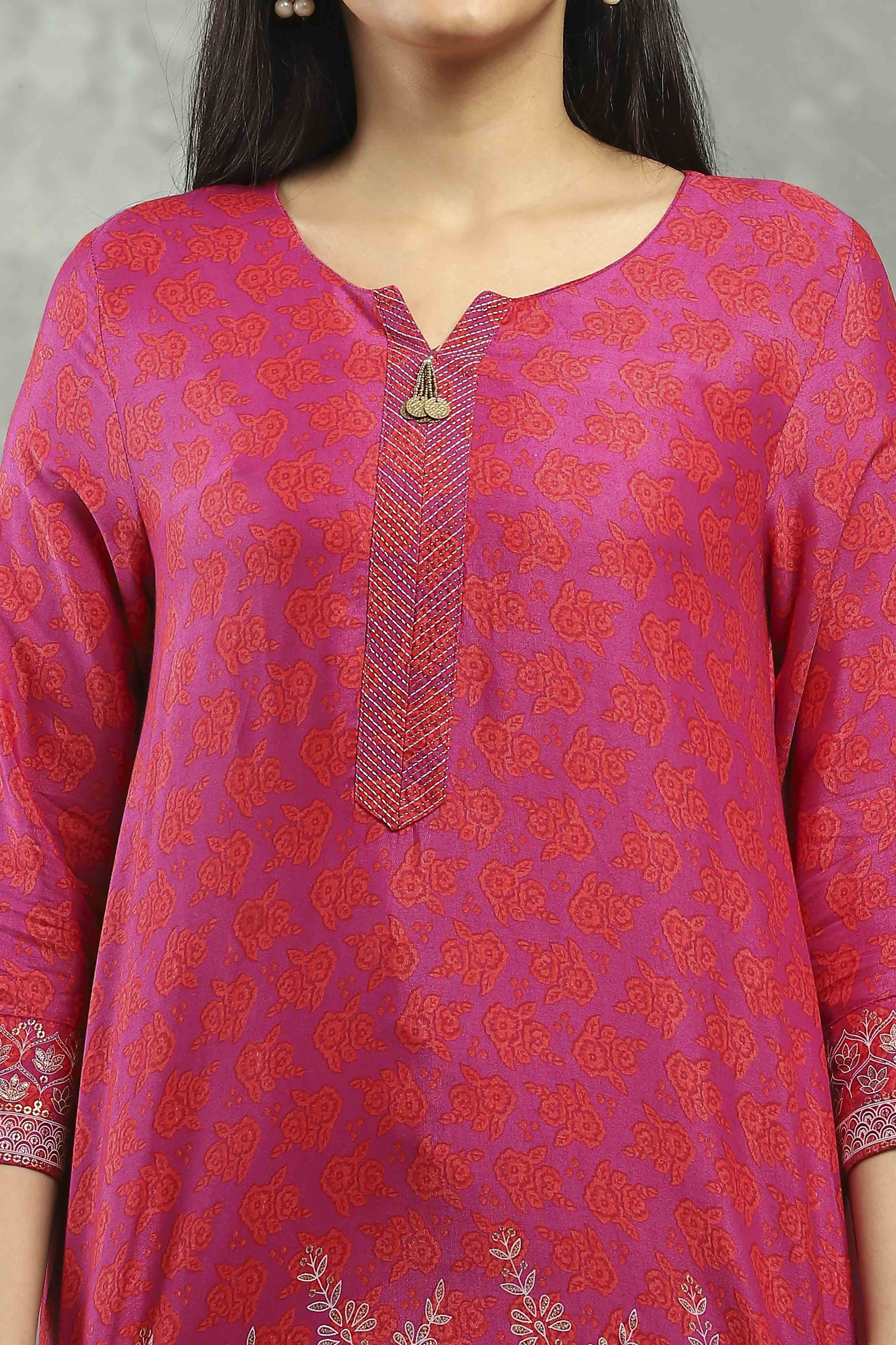 Purple Viscose Straight Kurta Pants Set image number 1