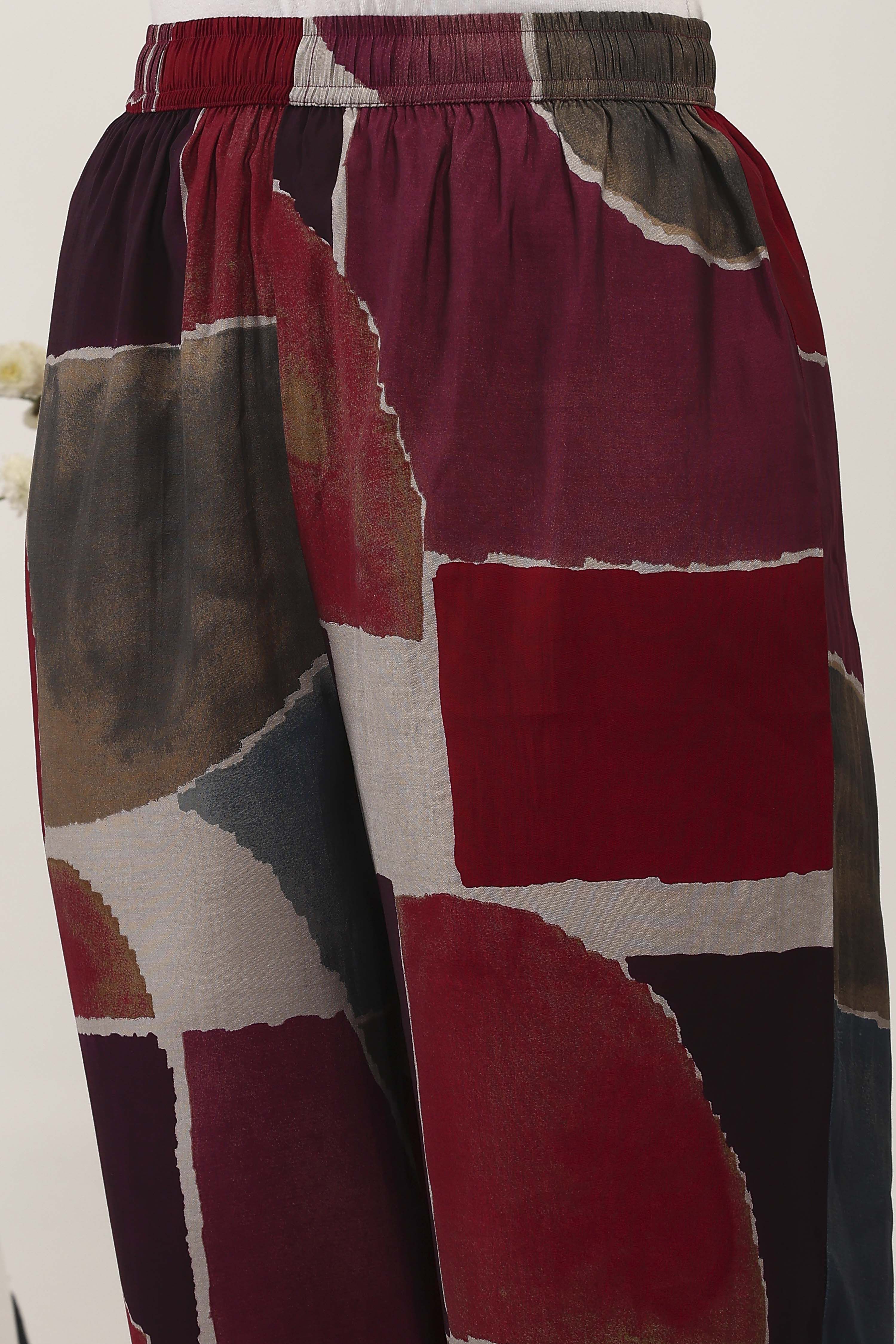 Multicolor Viscose Polyester Poly Viscose Kurta Pants Set image number 2