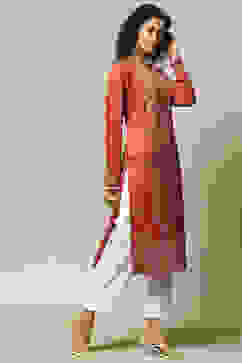 Red Acrylic Straight Printed Kurta image number 4