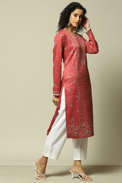 Red Acrylic Straight Printed Kurta image number 4