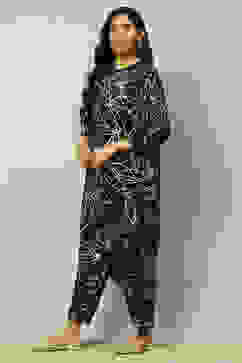 Navy Blue Floral Printed Straight Co-ord Set image number 3