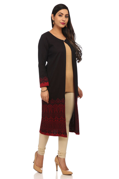 Black Straight Poly Cotton Shrug image number 3