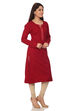 Red Straight Poly Cotton Kurta image number 3