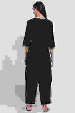 Navy Blue Cotton Blend Straight Kurta Set image number 4