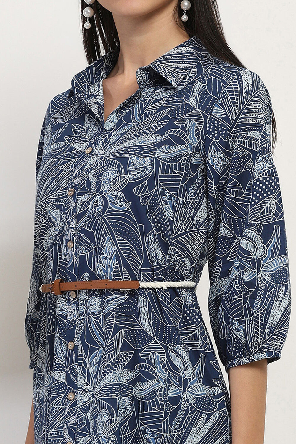 Indigo Cotton Printed Tiered Dress image number 1