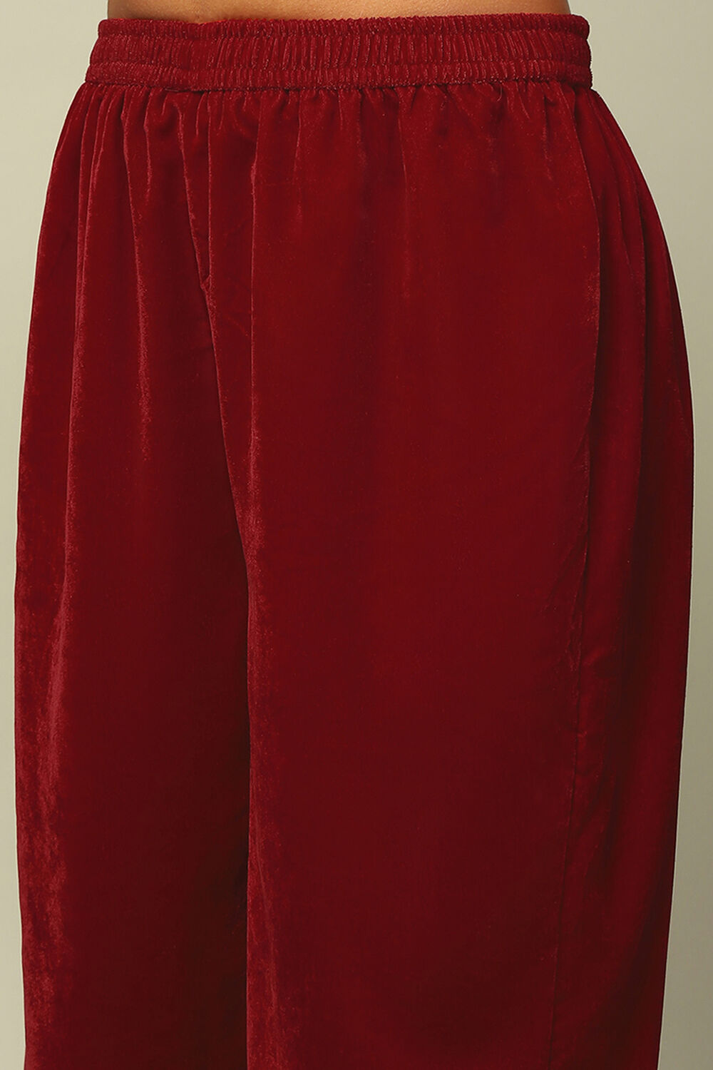 Red Poly Velvet Straight Printed Kurta Palazzo Suit Set image number 2