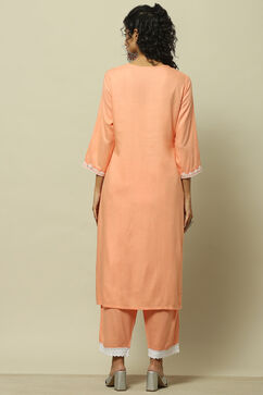 Coral Rayon Slub Straight Kurta image number 3