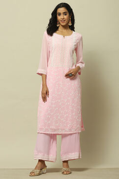 Pink Poly Georgette Solid Straight Fit Palazzo image number 0