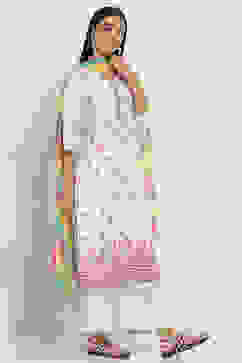 White Printed Straight Suit Set image number 5