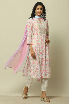 Pink Cotton Blend Straight Suit Set image number 6