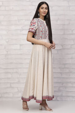 Off White Poly Cotton Flared Dress image number 3