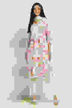 Off-White Cotton Floral Straight Suit Set image number 6