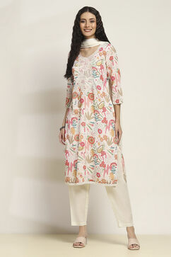 Off White Cotton Blend Straight SET image number 6