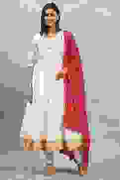 Off White Viscose Blend Printed Kalidar Suit Set image number 6