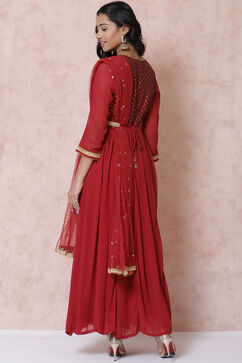 Red Polyester Georgette Kalidar Suit Set image number 5